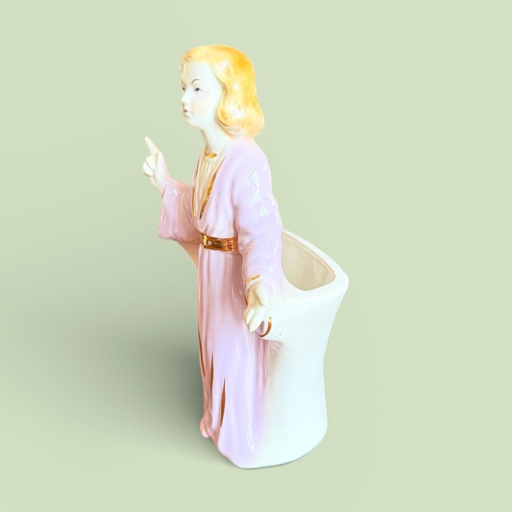 1950's Lady Planter/Head Vase Cream, Lilac and Gold Accents - Picture 3 of 14